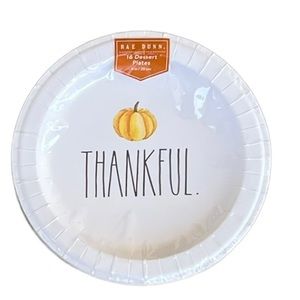 Rae Dunn~"THANKFUL" Pumpkin~16 Count Paper Dessert Plates~8"~NIP